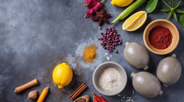 Kawałki składników i przypraw